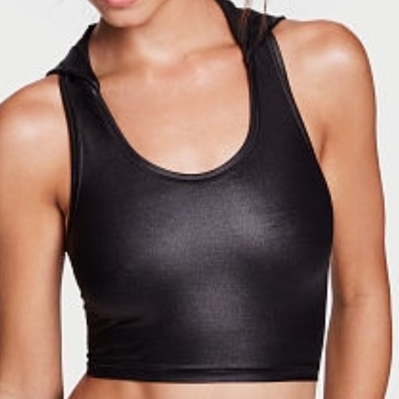 ⭐️SALE⭐️VICTORIA SPORT SMALL CROP SLEEVELESS BLACK HOODIE - Picture 9 of 9